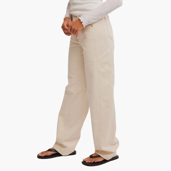 NWT FREE PEOPLEX WE THE FREE ASTER Seamed STRAIGHT-LEG JEANS In ECRU - Picture 8 of 15